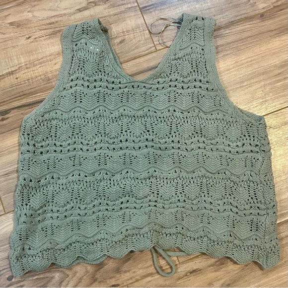 Jessica Simpson Green Cropped Crochet Knit Tie-Front Tank Top Women’s Large - Picture 3 of 4